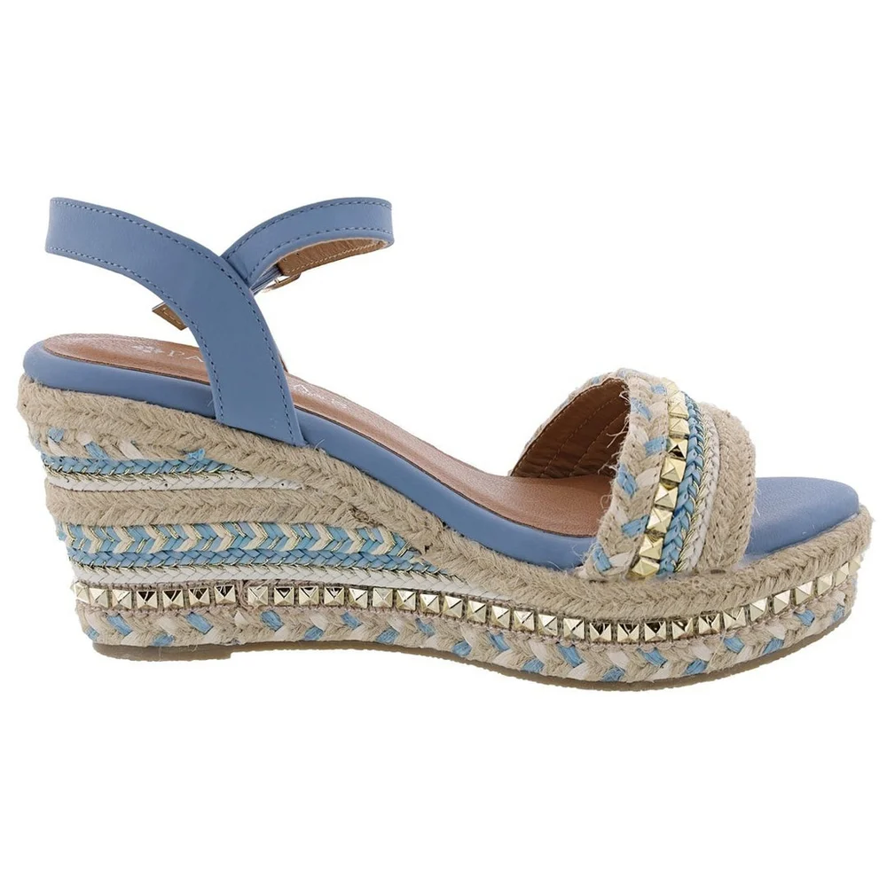 Patrizia Tisch Woven Wedge Light Blue Embellished Espadrille Sandals US 9.5 EU41